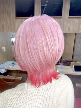 イエローコーン 金沢文庫店(YELLOW CORN) ピンク×レッド/ケアブリーチ/ダブルカラー/デザインカラー