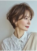ミセスショートボブ白髪ぼかし脱白髪染め40代50代60代♪