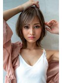 大人かわいい小顔レイヤーボブ×とろみグレージュ　30代40代