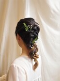 結婚式 参列 二次会 パーティー 編みおろし 三つ編みベージュ系