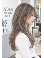 アーダーヘアサロン 森田店(ADER HAIR SALON)&nbsp;透明感グレージュハイライトの韓国風レイヤーロング