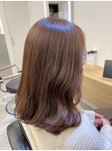 小顔セミウェットウェーブピンクベージュハイライトカラー