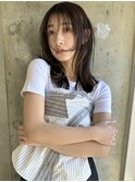フェイスレイヤー暗髪前髪あり簡単スタイリング20代30代40代