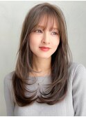 小顔ワンカールレイヤーカットくびれヘアアプリコットオレンジ