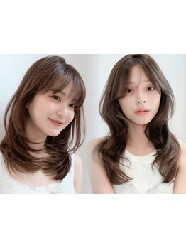 小顔を創る前髪・顔周りのレイヤーカット。ナチュラルな縮毛矯正で大人可愛いスタイルを[原宿表参道]