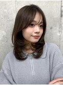 美髪ワンカールレイヤーミディアムシースルーバングヘア