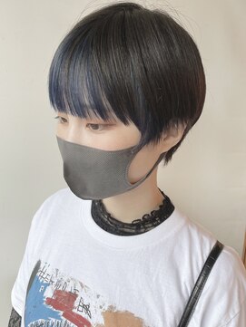 モリオフロムロンドン 原宿本店(morio from London) 【morio 原宿】マッシュショート　インナーカラー　ブルー