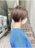 襟足美人の大人ショートボブ 丸み前髪なしショート