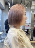 ショートボブミルクティーベージュハイトーンピンクベージュ