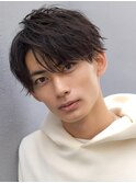 ハーフアップバング刈り上げツーブロックショートコンマバング