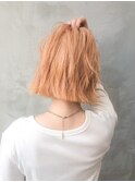 【GEEKS渋谷】初ブリーチ/オレンジベージュ/切りっぱなしボブ/夏