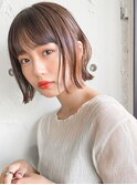 暗めカラーボブエアリーカールうる艶髪ナチュラルカール