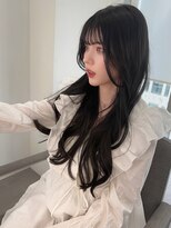 黒髪シースルーバング_ネビージュこなれミディ
