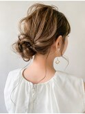 結婚式二次会ヘアセット編み込みシニヨンこなれヘア#92_1006