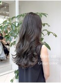 ロングレイヤー/オリーブグレージュ/外巻き/かきあげ前髪/小顔