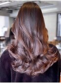 ウェーブパーマこなれミディ前髪レイヤーカット厚めバング