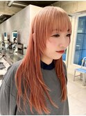 ピンクルーツカラー顔まわりカット顔まわりレイヤーマッシュ