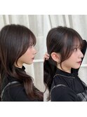 結んでも可愛い顔周りカット/薄め流し前髪