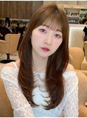 セミロング30代40代ストレートレイヤー前髪なし前髪あり表参道