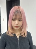 ミディアム レイヤー ピンク オレンジ ブリーチ 髪質改善 赤坂