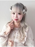 ホワイトベージュブリーチ前髪カットおくれ毛グレージュ_F0550