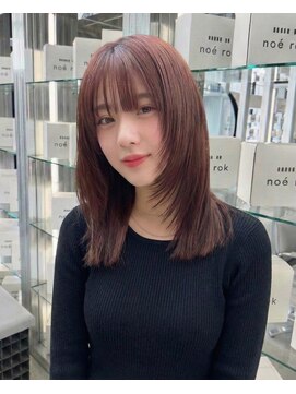 ノエロク 岐阜(noe rok) 顔まわりレイヤーカット/チェリーレッド/前髪あり/岐阜n01