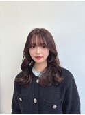 チョコレートブラウン透明感カラー韓国風艶カラー巻き髪