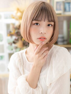 カバーヘア ブリス 志木南口駅前店(COVER HAIR bliss) ミルクティーブロンド韓国風切りっぱなしボブc7志木10代20代30代