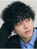 原宿ルーズパーマシャドウパーマラウンドマッシュウルフヘア黒髪
