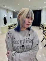 モト 船橋(moto) 外国人風ブリーチ×ブルーインナーカラーボブ【船橋】