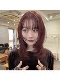 ミディアム　レイヤー　ミニウルフ　チェリーブラウン
