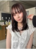ミディアムレイヤー、シースルーバング、グレージュ