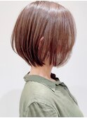 丸みショートサイドバンググレージュアッシュ白髪染め前髪あり