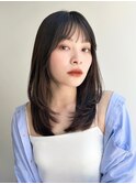 ミディアム/レイヤーカット/暗めカラー/前髪カット