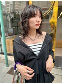ロングウルフパーマ　レイヤーパーマ　ウルフレイヤー黒髪パーマ