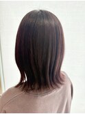 切りっぱなしボブ×ピンクブラウン