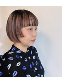 コンパクトボブ×ベビーピンク×ぱっつん前髪