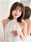 顔周りカット/縮毛矯正/ダークブラウン/コーラルピンク