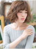 外国人風透け感ウェーブ小顔ゆるふわミディc5戸頭20代30代40代