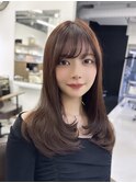 韓国ヘア レイヤーカットブリーチなし ピンクベージュカラー