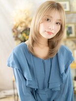 カバーヘア ブリス 川口(COVER HAIR bliss)&nbsp;顔まわりレイヤーハイトーンカラーセミディa川口10代20代30代