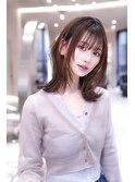 20代30代ミディアム顔周りくびれレイヤーカット/髪質改善