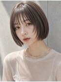 ナチュラルグレージュ ミニボブ レイヤー シースルーバング