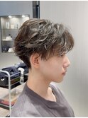 センターパートニュアンスシャドウパーマメンズヘア毛流れパーマ