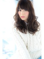 トリコ心斎橋(trico) 黒髪&暗髪@Aライン厚めバングウェービーナチュラルセミディ