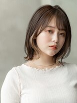 ケアリー 流山おおたかの森(Carelly)&nbsp;大人かわいい前髪セシルカットココアブラウンフリンジウェーブ