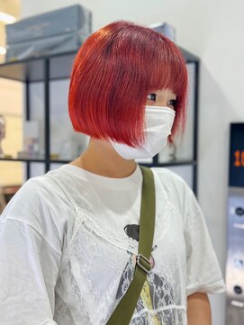 ギグスダブル 栄店(gigs double) 切りっぱなしボブ/レッドオレンジ/ブリーチカラー