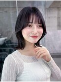 黒髪韓国小顔レイヤーイメチェン暗めオリーブグレークラゲヘアー