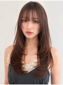 韓国風レイヤーカットショコラブラウン秋カラー小顔艶髪ロング