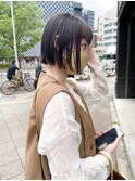 パツッとボブ 前髪 切りっぱなしボブ カラー 外ハネボブ